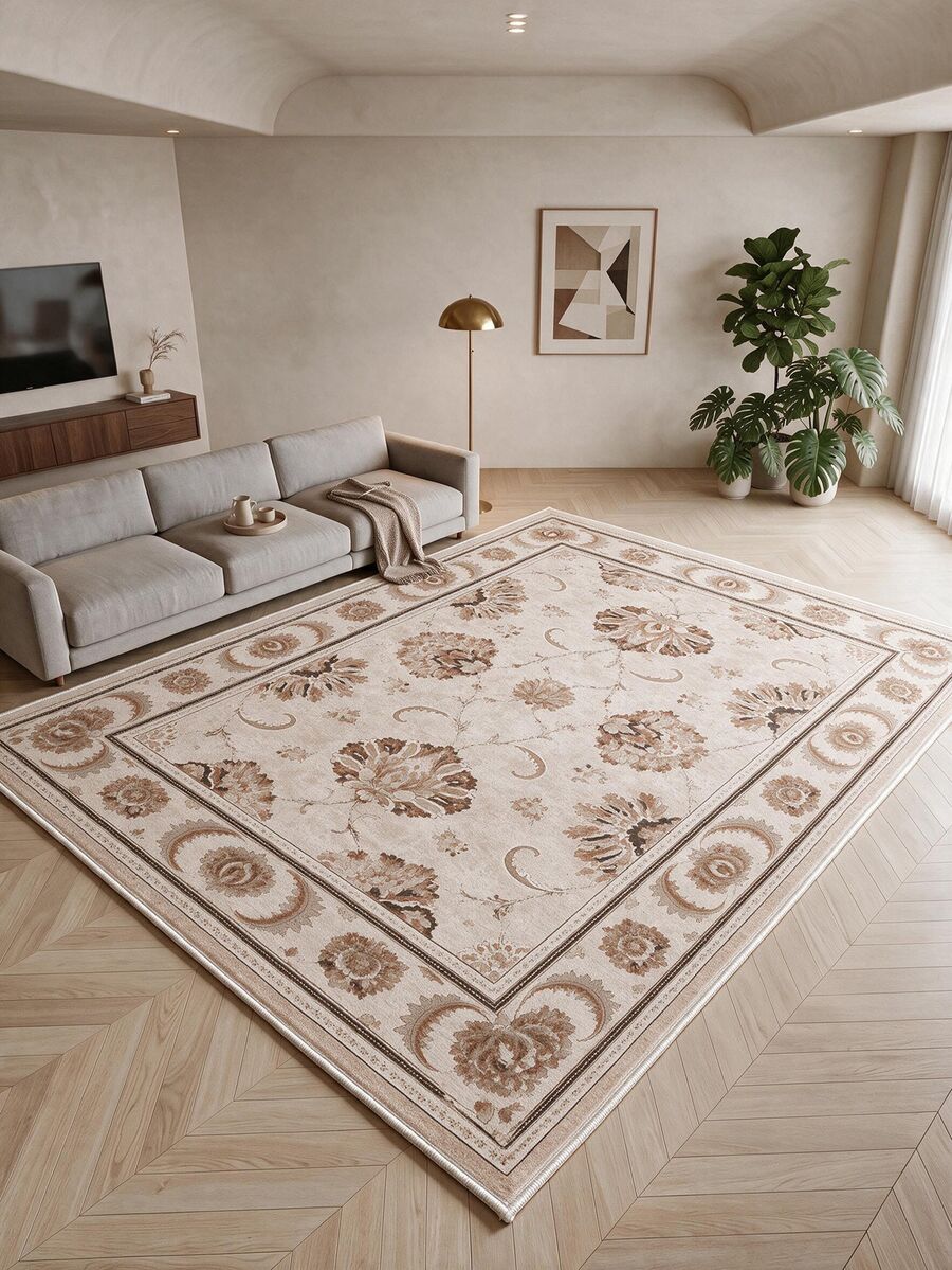 Pinkie Home - 1pc Vintage Persian-Floral & Stripted Bohemian Area Rug/Carpet/Bath Mat, Suitable For Bathroom, Kitchen, Entryway, Hallway, Bedside, Living Room, Bedroom, Machine Washable Rug, Home Decor - Mocha Brown - View 1