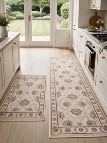 Pinkie Home - 1pc Vintage Persian-Floral & Stripted Bohemian Area Rug/Carpet/Bath Mat, Suitable For Bathroom, Kitchen, Entryway, Hallway, Bedside, Living Room, Bedroom, Machine Washable Rug, Home Decor - Mocha Brown - View 8