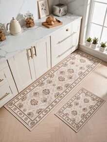 Pinkie Home - 1pc Vintage Persian-Floral & Stripted Bohemian Area Rug/Carpet/Bath Mat, Suitable For Bathroom, Kitchen, Entryway, Hallway, Bedside, Living Room, Bedroom, Machine Washable Rug, Home Decor - Mocha Brown - View 9