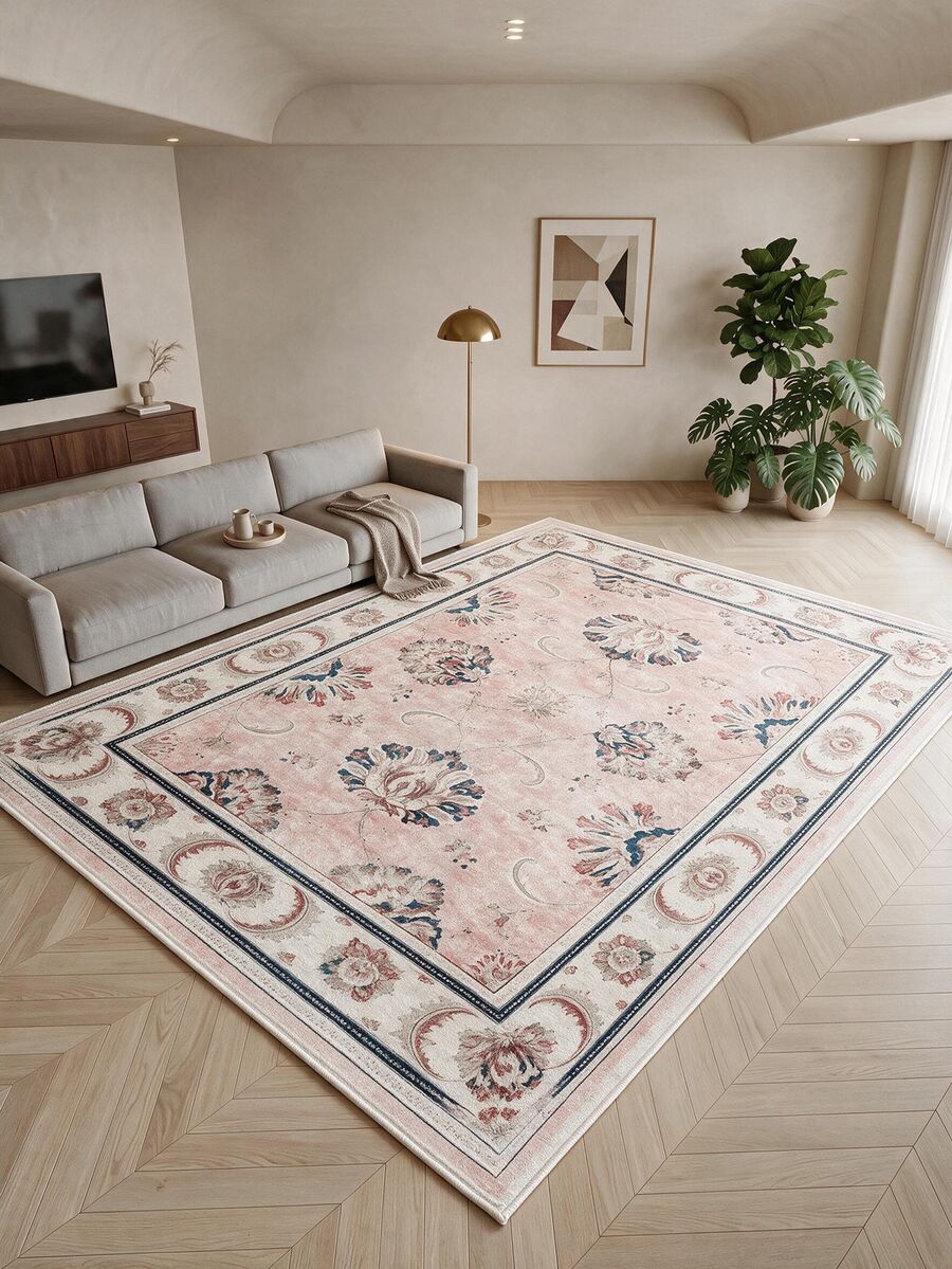 Pinkie Home - 1pc Vintage Persian-Floral & Stripted Bohemian Area Rug/Carpet/Bath Mat, Suitable For Bathroom, Kitchen, Entryway, Hallway, Bedside, Living Room, Bedroom, Machine Washable Rug, Home Decor - Pink - View 1