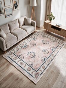 Pinkie Home - 1pc Vintage Persian-Floral & Stripted Bohemian Area Rug/Carpet/Bath Mat, Suitable For Bathroom, Kitchen, Entryway, Hallway, Bedside, Living Room, Bedroom, Machine Washable Rug, Home Decor - Pink - View 2