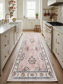 Pinkie Home - 1pc Vintage Persian-Floral & Stripted Bohemian Area Rug/Carpet/Bath Mat, Suitable For Bathroom, Kitchen, Entryway, Hallway, Bedside, Living Room, Bedroom, Machine Washable Rug, Home Decor - Pink - View 10