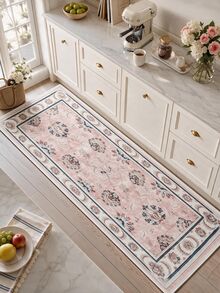 Pinkie Home - 1pc Vintage Persian-Floral & Stripted Bohemian Area Rug/Carpet/Bath Mat, Suitable For Bathroom, Kitchen, Entryway, Hallway, Bedside, Living Room, Bedroom, Machine Washable Rug, Home Decor - Pink - View 12