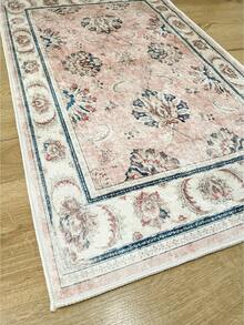 Pinkie Home - 1pc Vintage Persian-Floral & Stripted Bohemian Area Rug/Carpet/Bath Mat, Suitable For Bathroom, Kitchen, Entryway, Hallway, Bedside, Living Room, Bedroom, Machine Washable Rug, Home Decor - Pink - View 3