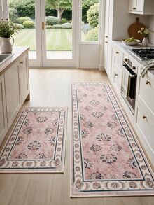 Pinkie Home - 1pc Vintage Persian-Floral & Stripted Bohemian Area Rug/Carpet/Bath Mat, Suitable For Bathroom, Kitchen, Entryway, Hallway, Bedside, Living Room, Bedroom, Machine Washable Rug, Home Decor - Pink - View 8