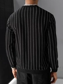 SLATEMANN Men's Striped Contrast Color Denim Long Sleeve Crew Neck Pullover Sweatshirt Going Out Beach Black And White Striped Autumn Streetwear - Black - View 2