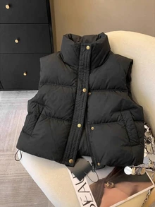 Muvela Jaket Kasual Tanpa Lengan Wanita, Musim Gugur/Dingin - Hitam - View 6