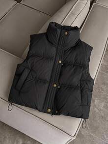 Muvela Jaket Kasual Tanpa Lengan Wanita, Musim Gugur/Dingin - Hitam - View 1
