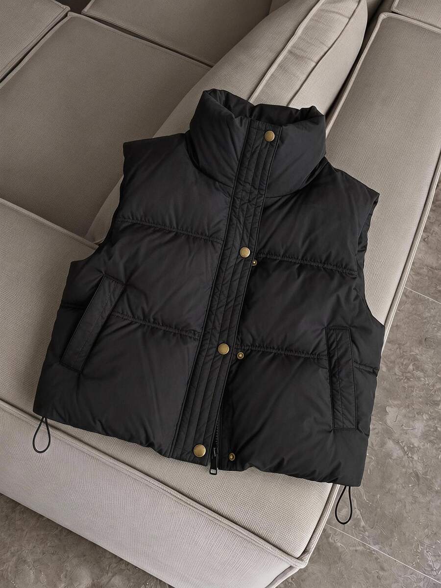Muvela Jaket Kasual Tanpa Lengan Wanita, Musim Gugur/Dingin - Hitam - View 1