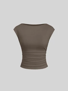 Sweetra 3pcs/Set Sexy Cut-Out Back Breathable Moisture Wicking Fitted Short Sleeve Women Top/Tee Set - Multicolor - View 6