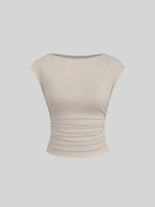 Sweetra 3pcs/Set Sexy Cut-Out Back Breathable Moisture Wicking Fitted Short Sleeve Women Top/Tee Set - Multicolor - View 7