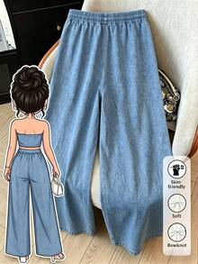 Resyla [Denim Effect] 女款花卉印花休閒寬腿長褲 - 彩色 - 查看 2