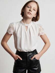 Maija Kids Maija Kids Tween Girl Casual Spring/Summer Woven Lace Short Sleeve Shirt - White - View 2