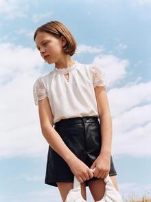 Maija Kids Maija Kids Tween Girl Casual Spring/Summer Woven Lace Short Sleeve Shirt - White - View 6