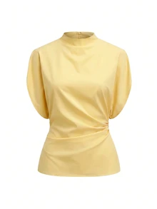 SHEIN Clasi Business Elegant Satin Blouse & Floral Print Mermaid Skirt Set, Suitable For Commuting And Office Wear - Yellow - View 2