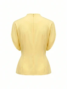 SHEIN Clasi Business Elegant Satin Blouse & Floral Print Mermaid Skirt Set, Suitable For Commuting And Office Wear - Yellow - View 4