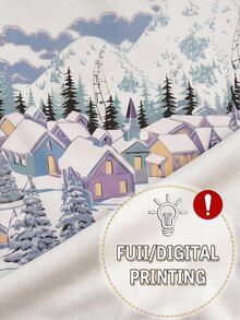 SHEIN EZwear 女款休閒寬鬆雪景印花圓領長袖連帽衛衣，秋冬風格，適合日常通勤、約會、聚會、秋冬、夏季、派對、婚禮、海灘、畢業典禮等場合，優雅休閒，適合出遊，Y2K風格，音樂節 - 彩色 - 查看 5