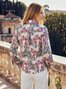 Dayvera Women's Spring/Autumn/Winter Romantic Floral Print Satin Long Sleeve Blouse, Suitable For Dating, Outing, Elegant Inner Layer - Multicolor - View 2