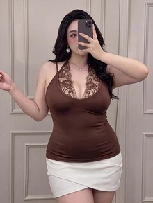 Vibekara European Women's Plus Size Vintage Tank Top Slimming Unique Striped Print Blouse - Brown - View 3