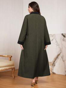 Al Najma Casual Color Block Button Decor Long Sleeve Loose Regular Fit Plus Size Dress, Spring/Autumn - Multicolor - View 2