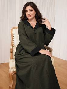 Al Najma Casual Color Block Button Decor Long Sleeve Loose Regular Fit Plus Size Dress, Spring/Autumn - Multicolor - View 1