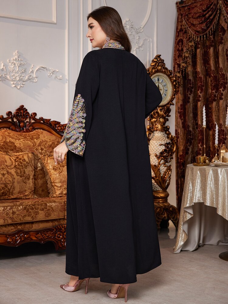 Al Najma Plus Size Women's Elegant Embroidered Dress,High-End Turkish Style Kaftan Jalabiya Abayas Dubai Luxury Black,Summer,Modest,Muslim,Wedding, Al-Adha - Black - View 2