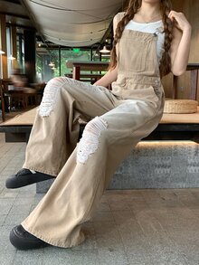 DAZY Women's Fashion Versatile Pocket Distressed Denim Overalls Cute Tops - Coffee Brown - View 12