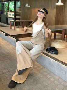 DAZY Women's Fashion Versatile Pocket Distressed Denim Overalls Cute Tops - Coffee Brown - View 11