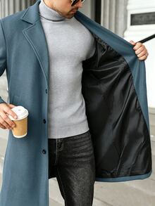 Manfinity CasualCool 男士大尺碼純色翻領長袖單排扣休閒大衣 - 水鴨藍 - 查看 6