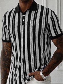Manfinity CasualCool Men's Casual Business Striped Design Polo Shirt Top Suitable For Daily Commute Wear Casual Versatile - Multicolor - View 2