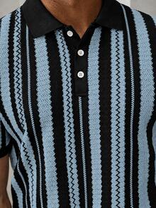 Manfinity CasualCool Men's Casual Business Striped Design Polo Shirt, Suitable For Daily Commute Wear, Versatile - Baby Blue - View 6