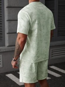 Manfinity CasualCool 男士几何印花短袖T恤和短裤休闲套装 - 薄荷綠 - 查看 7