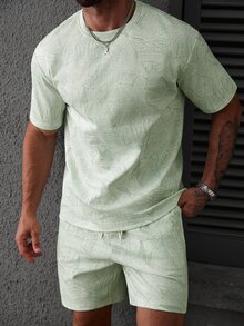 Manfinity CasualCool 男士几何印花短袖T恤和短裤休闲套装 - 薄荷綠 - 查看 3