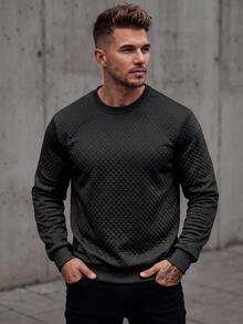 Manfinity Homme 1 件男士纯色圆领长袖休闲套头运动衫，秋季 - 黑色 - 查看 1