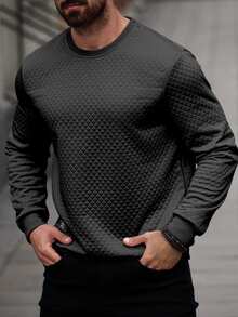 Manfinity Homme 1 件男士纯色圆领长袖休闲套头运动衫，秋季 - 黑色 - 查看 5
