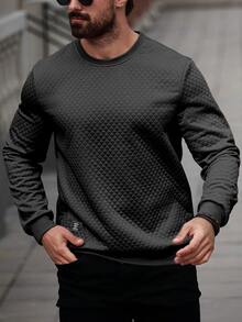 Manfinity Homme 1 件男士纯色圆领长袖休闲套头运动衫，秋季 - 黑色 - 查看 2