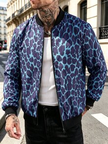 Manfinity CasualCool Men's Leopard Print Baseball Collar Zip-Up Casual Daily Long Sleeve Jacket - Multicolor - View 7