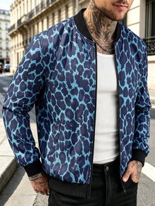 Manfinity CasualCool Men's Leopard Print Baseball Collar Zip-Up Casual Daily Long Sleeve Jacket - Multicolor - View 2