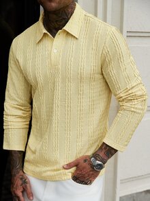 Manfinity CasualCool Men's Casual Fashionable Versatile Knitted Jacquard Yellow Polo Shirt - Yellow - View 4