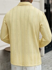 Manfinity CasualCool Men's Casual Fashionable Versatile Knitted Jacquard Yellow Polo Shirt - Yellow - View 7