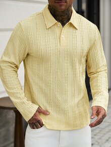 Manfinity CasualCool Men's Casual Fashionable Versatile Knitted Jacquard Yellow Polo Shirt - Yellow - View 2