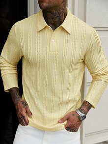 Manfinity CasualCool Men's Casual Fashionable Versatile Knitted Jacquard Yellow Polo Shirt - Yellow - View 5