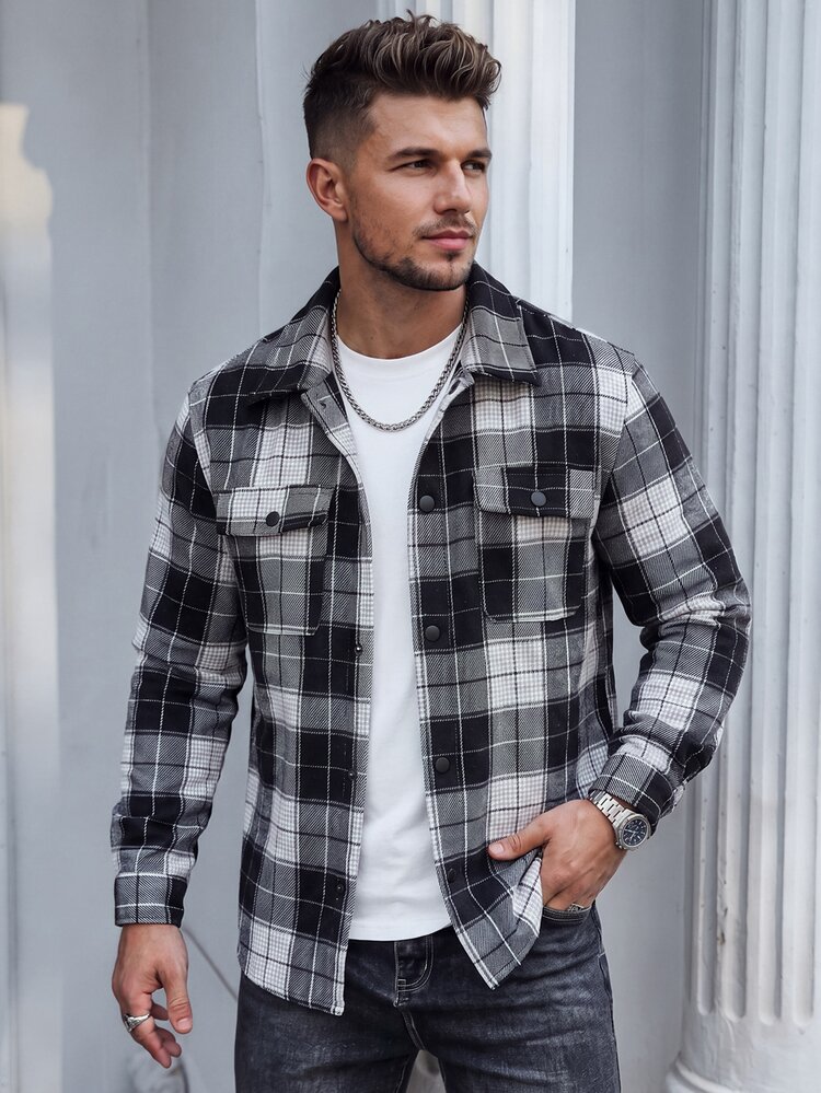 Manfinity CasualCool Men's Casual Fashion Black & White Plaid Versatile Elegant Wool - Black and White - View 1