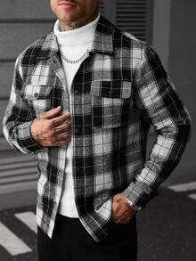 Manfinity CasualCool 男士休閒時尚黑白格紋百搭優雅羊毛 - 黑與白 - 查看 6