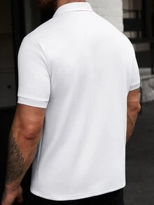 Manfinity CasualCool Men's Solid Color Knitted Diagonal Jacquard Business Casual Loose Fit Short Sleeve Polo Shirt - White - View 7