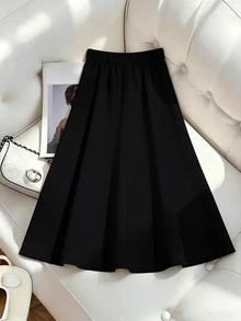 GlowEve CURVE Plus Size Women's Metal Decor Contrast Color Casual Versatile Daily Wear Skirt Fall - Multicolor - View 2