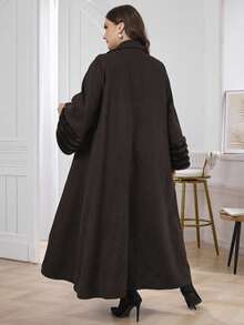 Al Najma Plus Size Plush Patchwork Loose Women Abaya Robe, Elegant Open Abaya, For Casual Daily - Coffee Brown - View 2