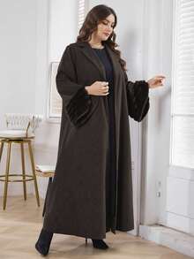 Al Najma Plus Size Plush Patchwork Loose Women Abaya Robe, Elegant Open Abaya, For Casual Daily - Coffee Brown - View 6