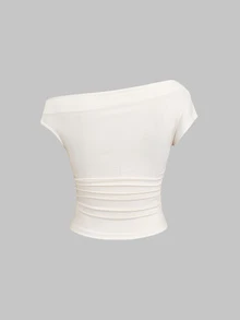 Sweetra Blusa casual de mujer con hombros asimétricos y estampado - Marrón - Ver 2