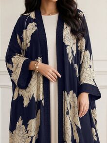 Al Najma Women's Long Sleeve Chiffon Printed Elegant Comfortable Romantic Summer Plus Size Arabic Abaya - Multicolor - View 3